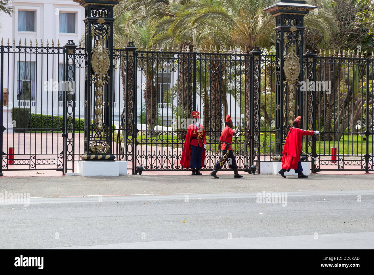 Dakar, Senegal. Presidential Guards in front of the Presidential Palace. Changing of the Guard. Stock Photo