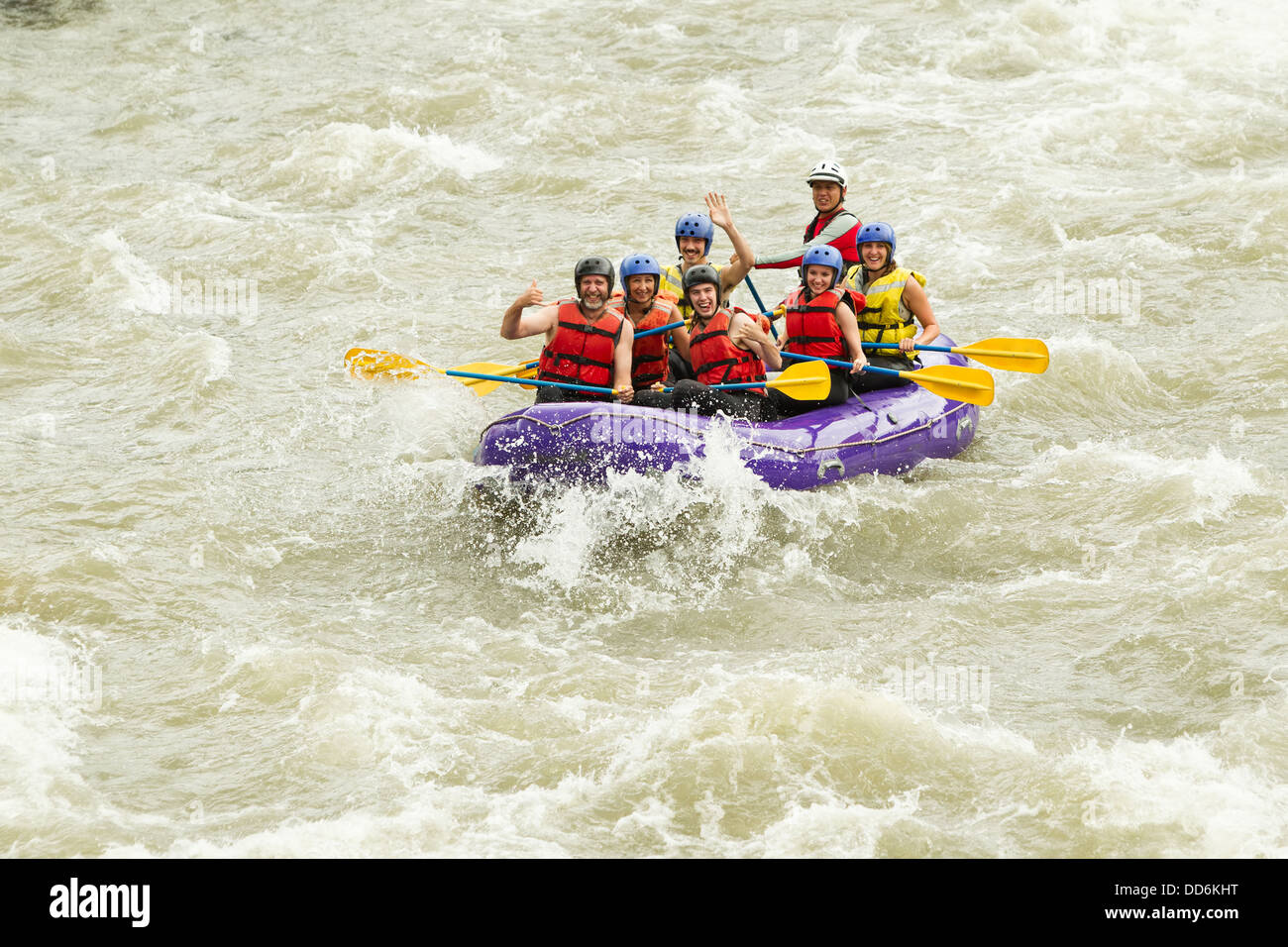 Whitewater Rafting Boat Group Of Seven People Stock Photo