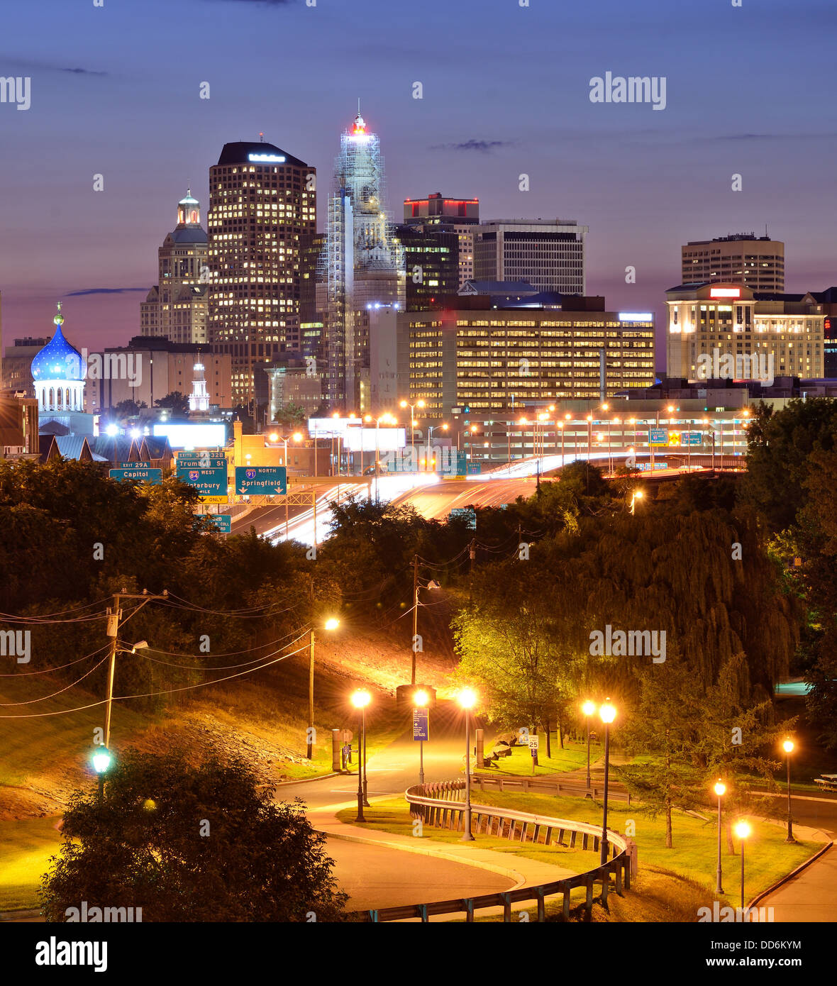 Skyline of downtown Hartford, Connecticut from above Charter Oak