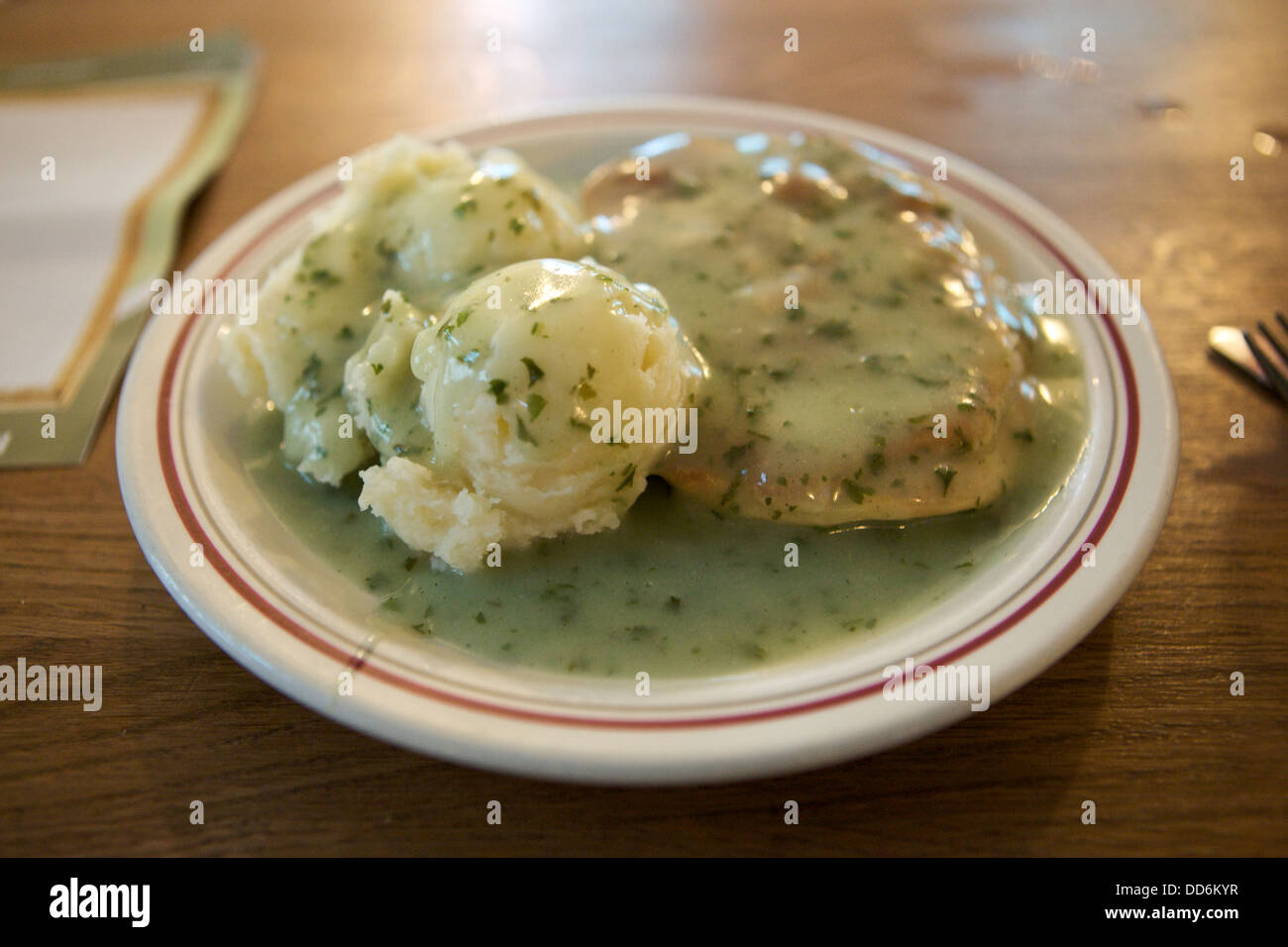 Traditional pie, mash and liquor. Stock Photo