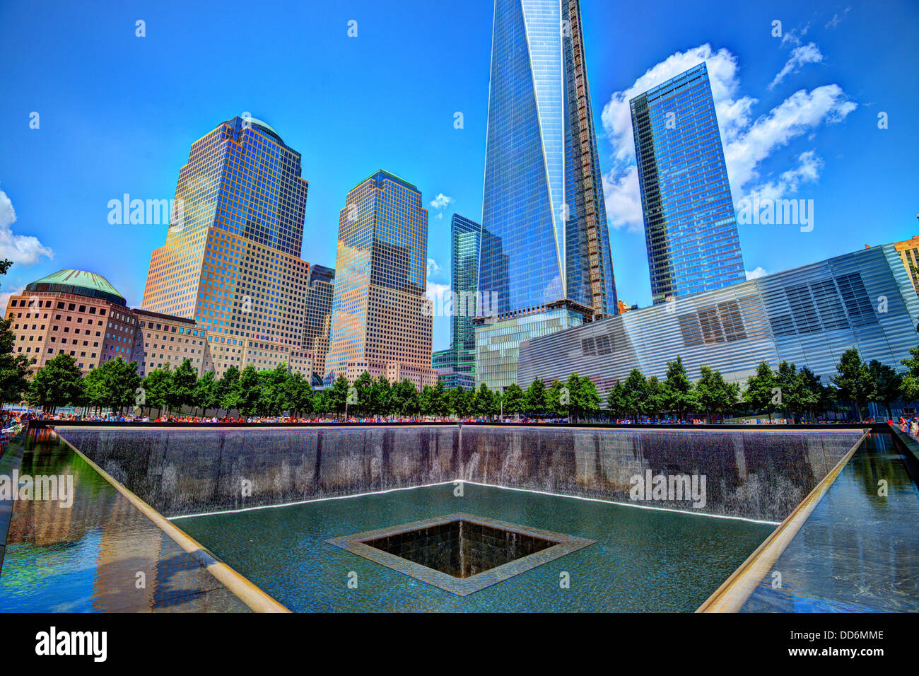World Trade Center Memorial Fountain in New York City. Stock Photo