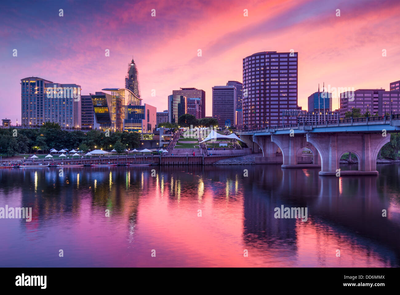 The skyline of downtown Hartford, Connecticut at dusk from across the  Connecticut River Stock Photo - Alamy