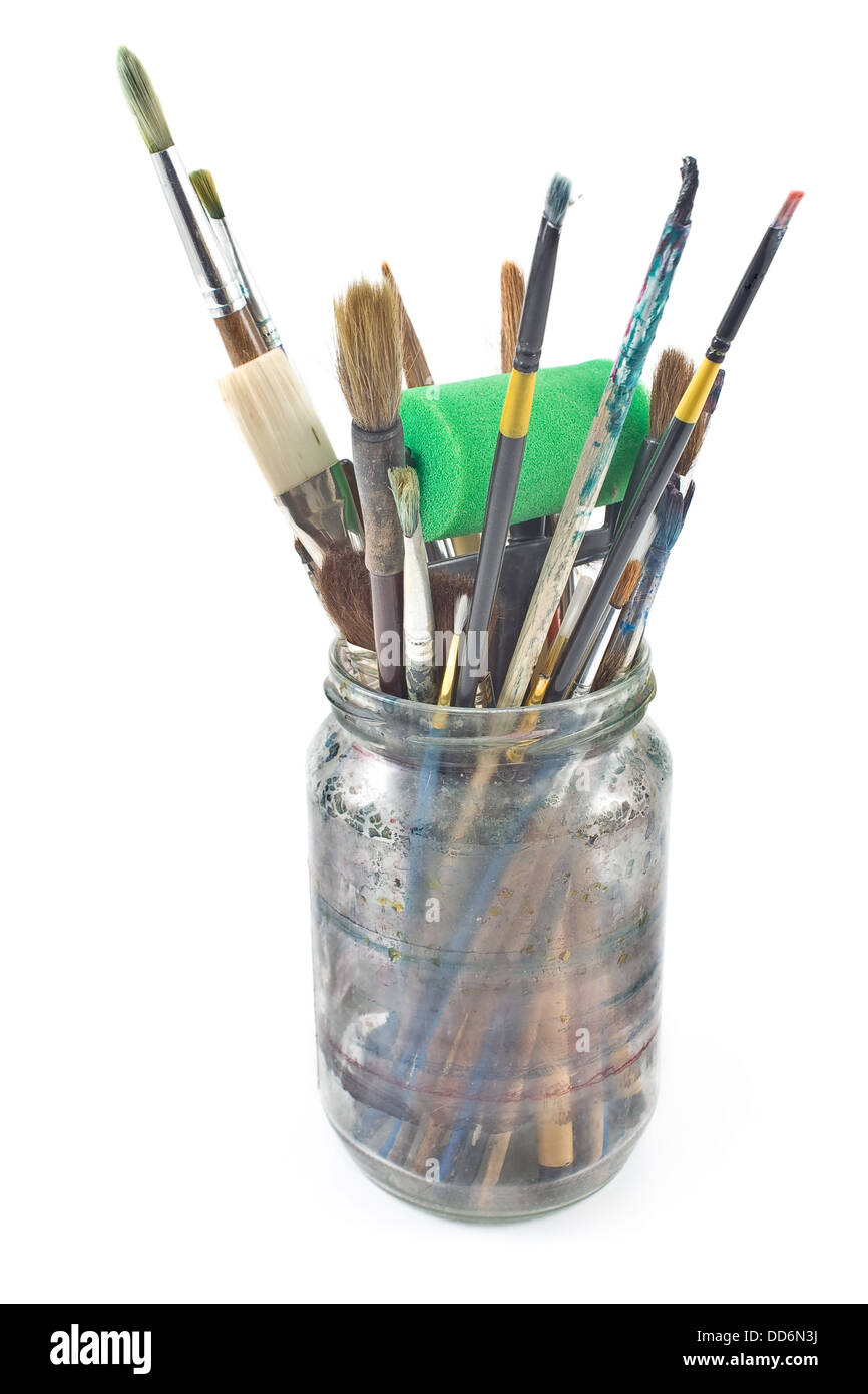 Artist paint brush assortment isolated on white Stock Photo