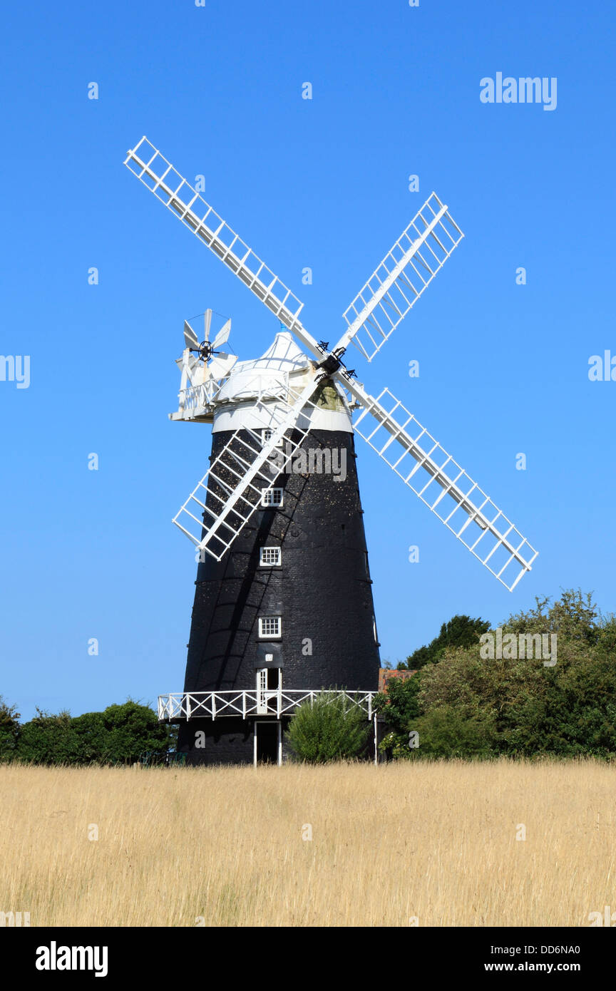Burnham Overy windmill, tower and cap mill, 1816, Norfolk England UK English painted brick towered windmills Stock Photo