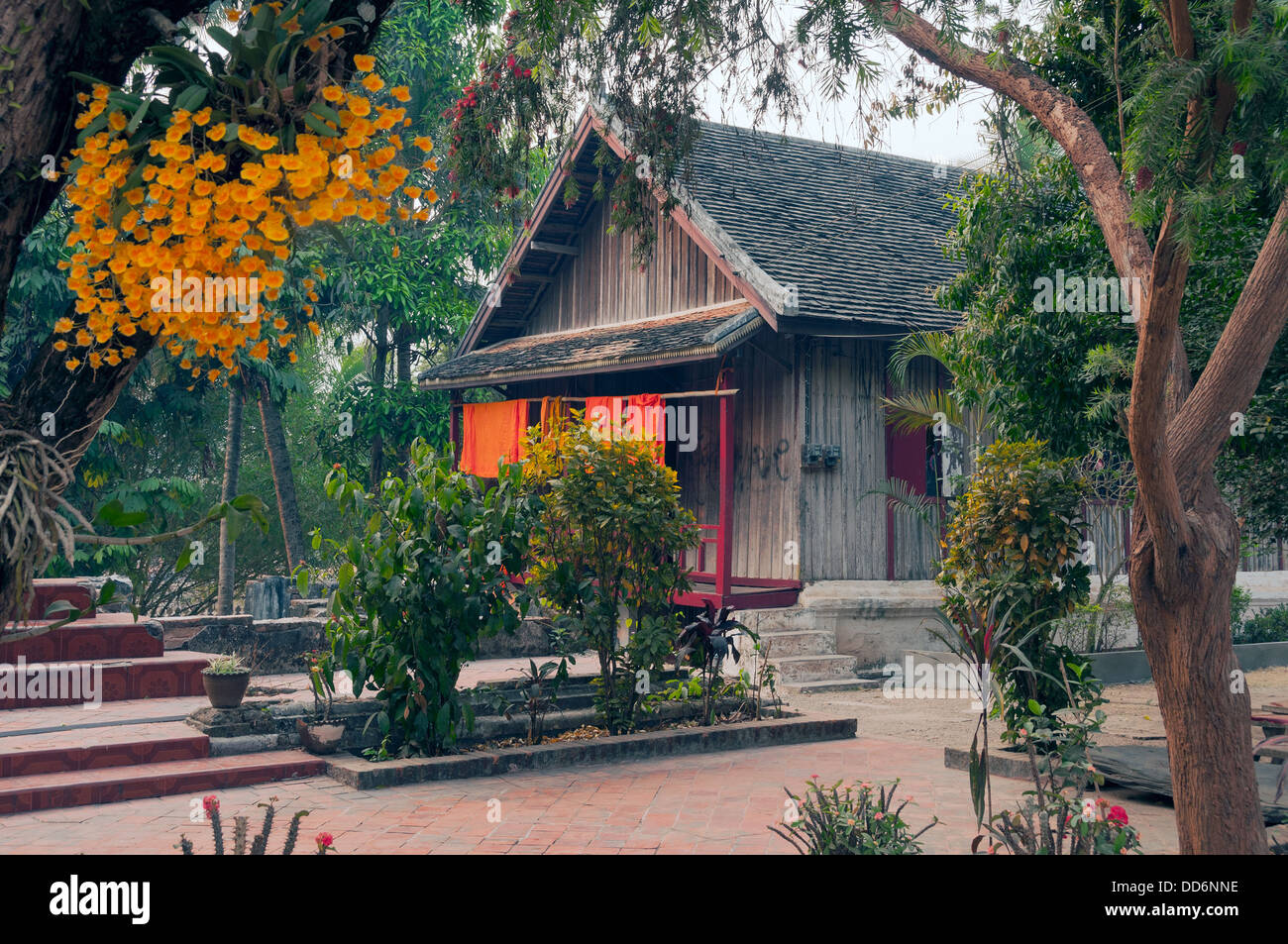 Elk209-1474 Laos, Luang Prabang, Wat That Luang, monks quarters Stock Photo