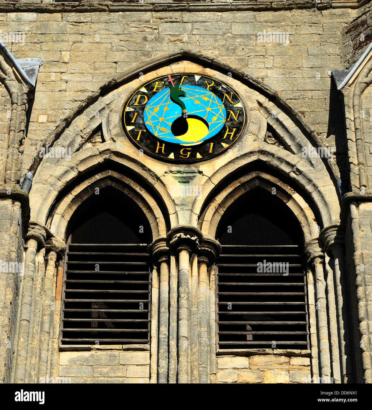 High Tide and Moon Clock, SW Tower, St. Margarets Church, Kings Lynn, Norfolk England UK clocks Stock Photo