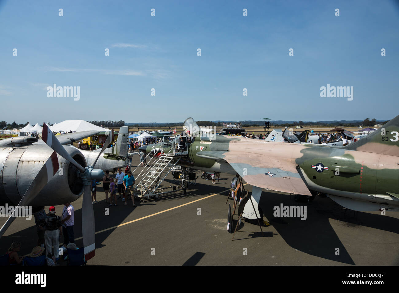 8/18/2013, Santa Rosa, California. Visitors view vintage aircraft at the Pacific Coast Air Museum airshow. Stock Photo