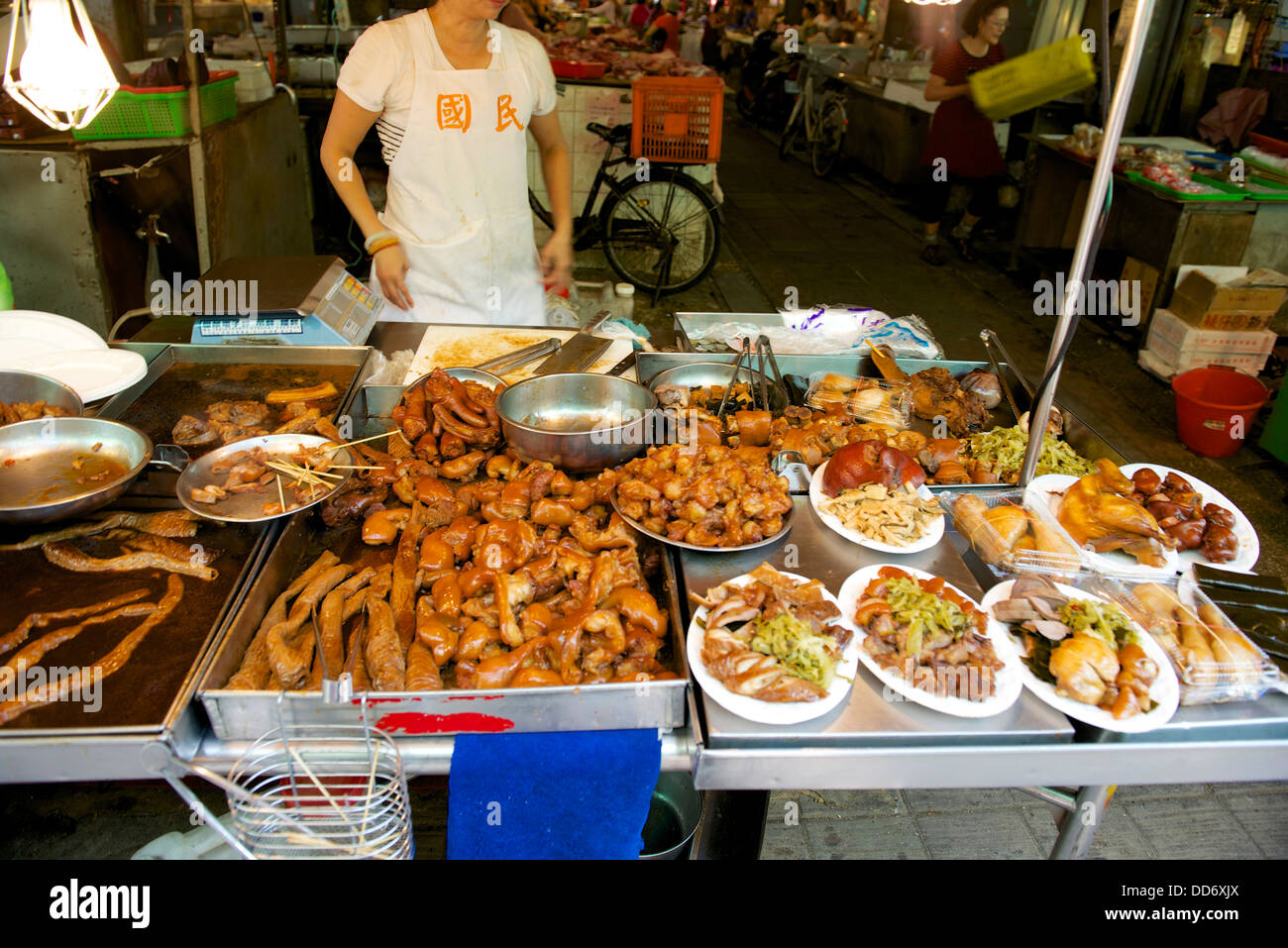 Donggang is a small town near Kaohsuing.  Famous for its fish market.  This is one of the many local morning wet markets Stock Photo