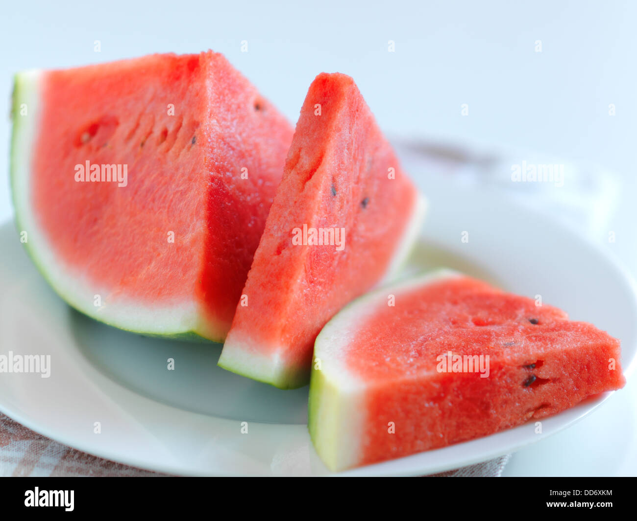 https://c8.alamy.com/comp/DD6XKM/the-slices-of-red-riped-water-melon-on-the-white-plate-DD6XKM.jpg