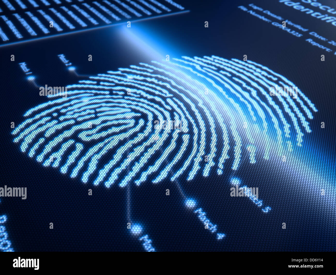 Fingerprint scanning technology on pixellated screen - 3d rendered with slight DOF Stock Photo