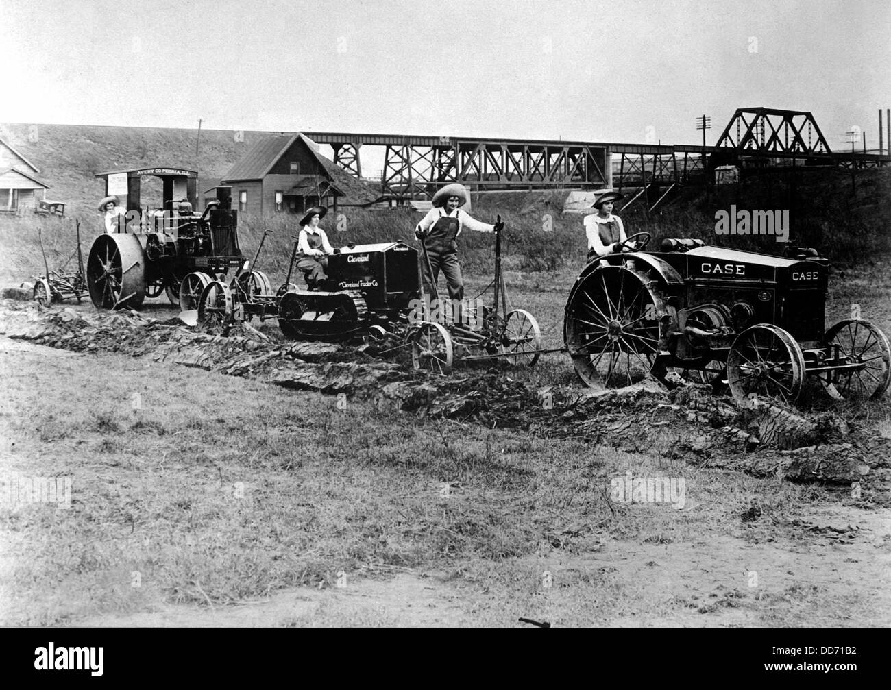 World War I Farmerettes driving tractors pulling plows. From 1917 to ...