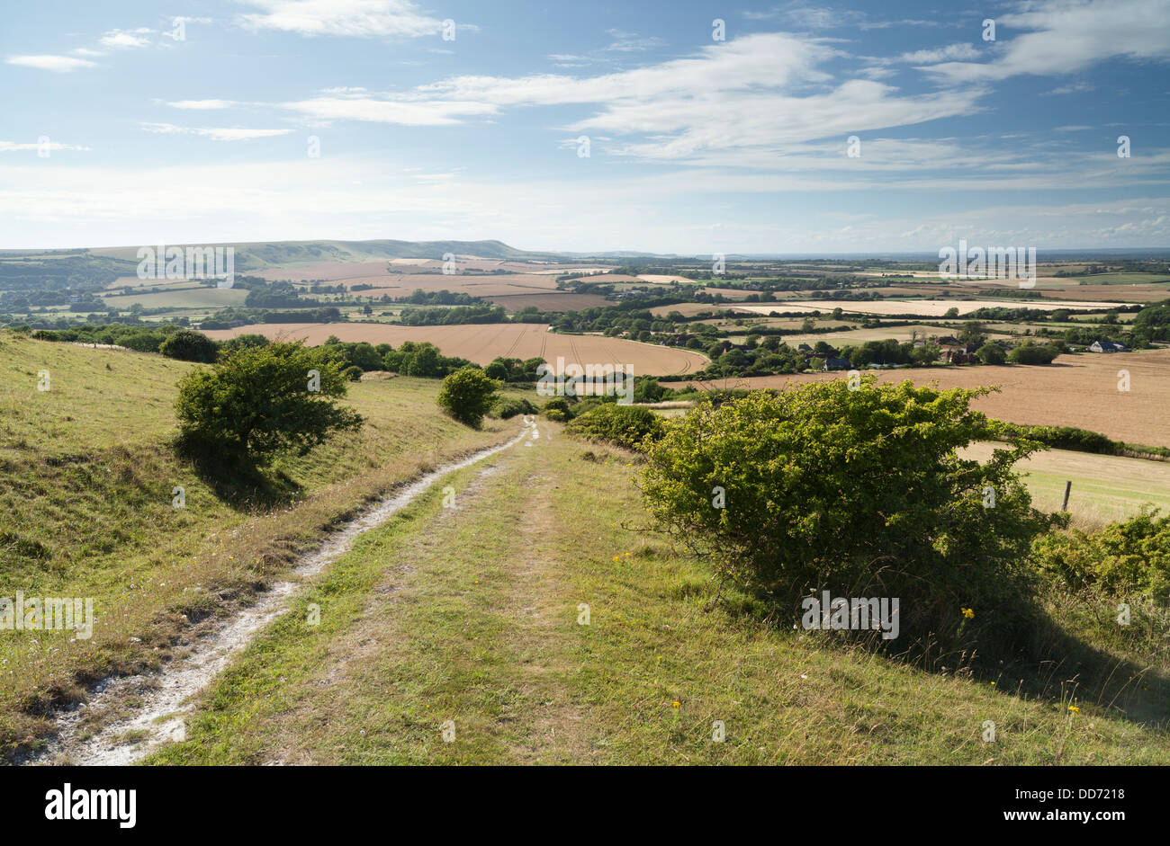 A footpath going down Windover Hill on the South Downs Stock Photo