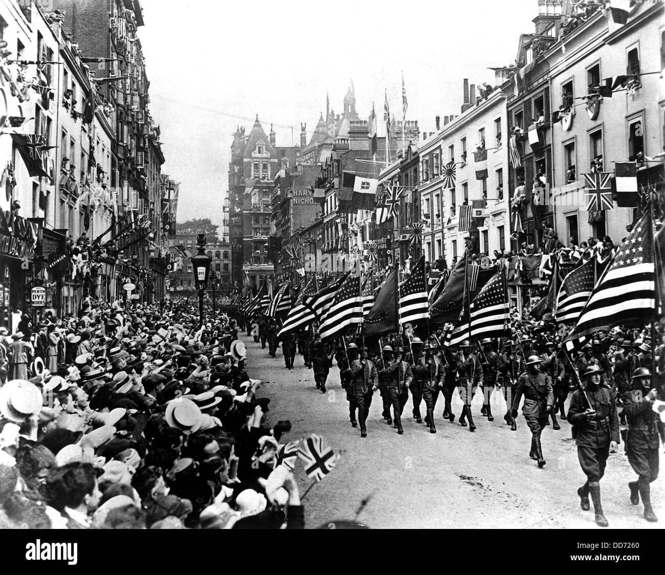 American Army troops parading in Perth, Scotland. World War I. 1918. Stock Photo