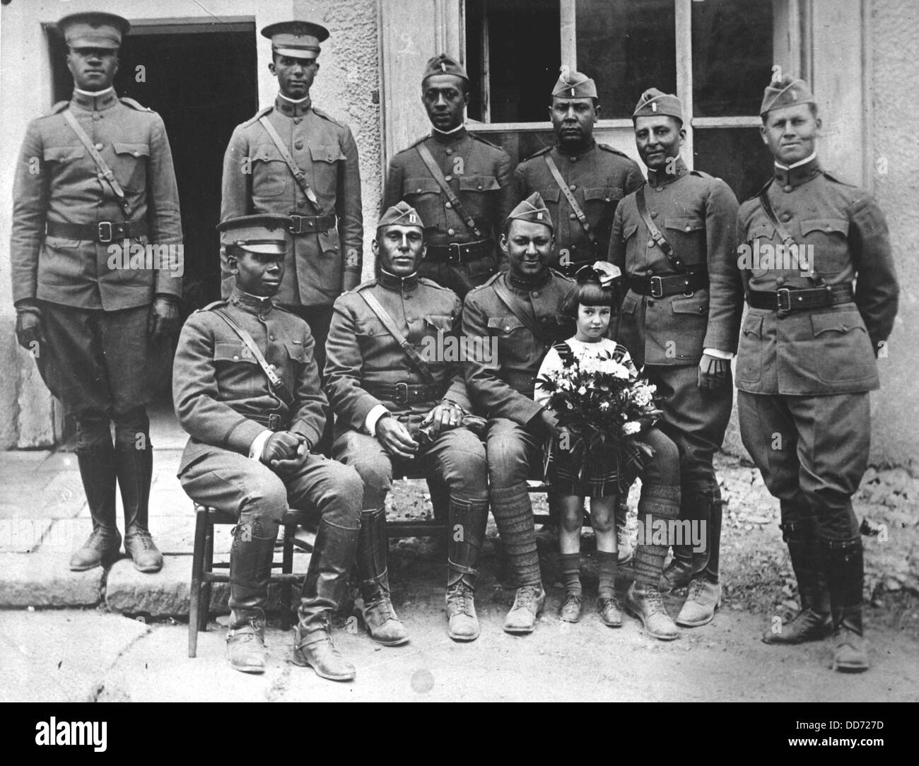 African American officers of the 'Buffalos', 367th Infantry, 77th Division in France during World War I. Ca. 1918. Stock Photo