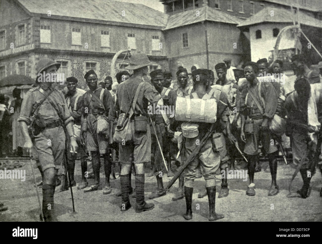British native troops embarking at Freetown, Sierra Leone for German Cameroon. 1914. They captured the colonial capital of Stock Photo