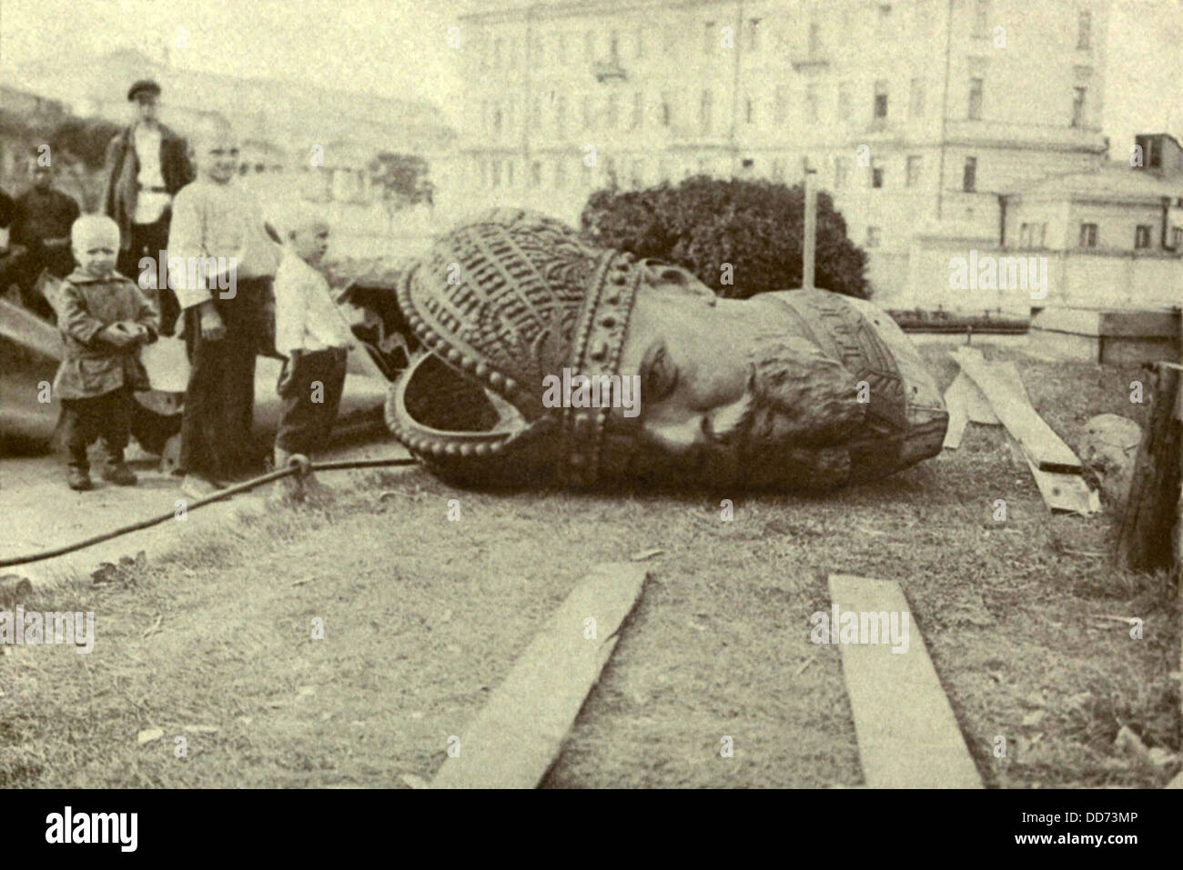 Bronze head of ruined statue of Czar Alexander III during Russian Revolution. 1917. (BSLOC 2013 4 204) Stock Photo