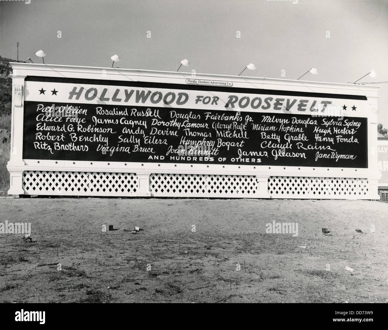 Hollywood for Roosevelt. Billboard with signatures of movie stars for FDR in 1940. Signatories include Humphrey Bogart, Stock Photo