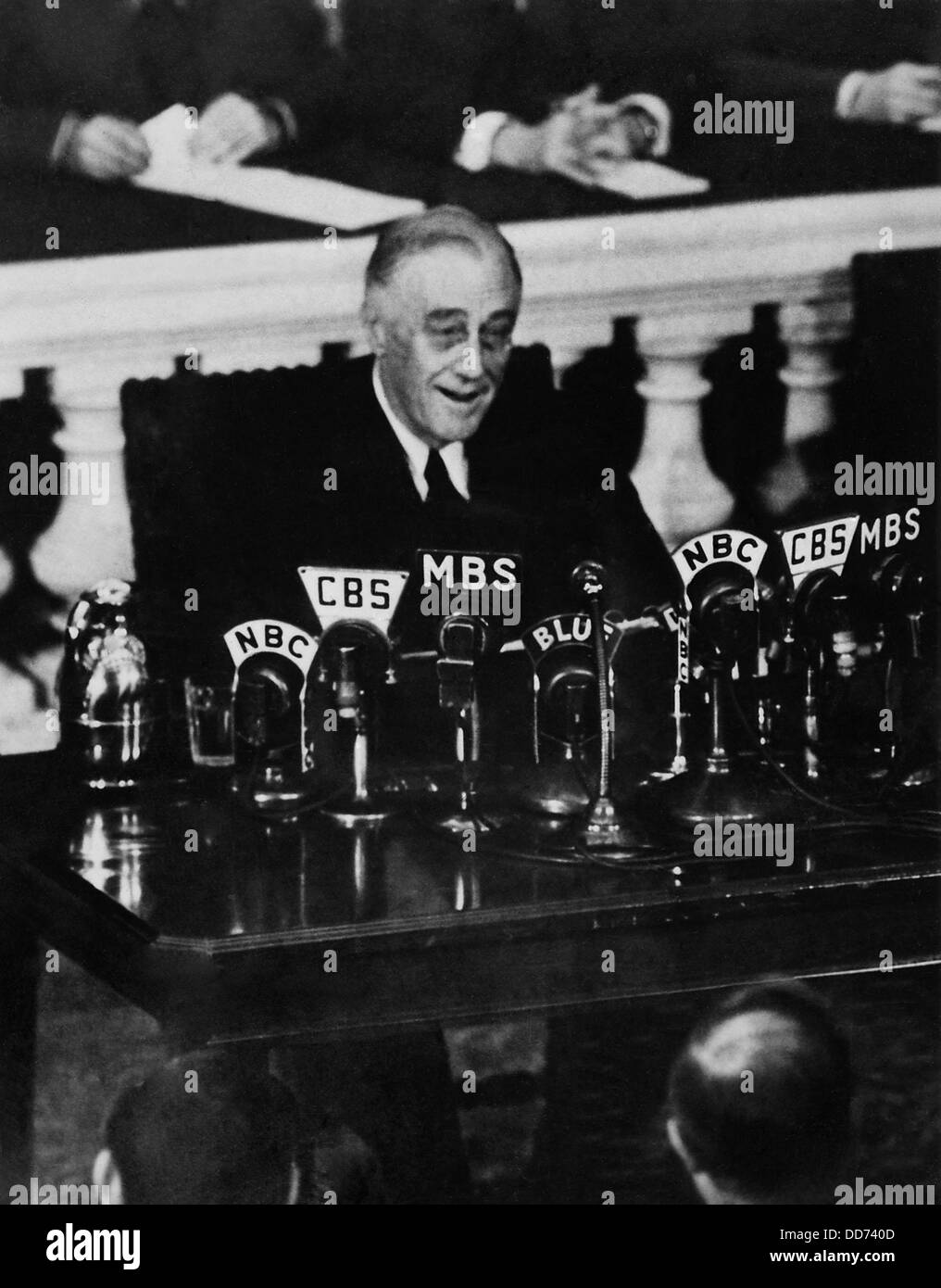 Franklin Roosevelt speaks to Congress after the Yalta Conference. March 1, 1945. For the first time, he addressed Congress from Stock Photo