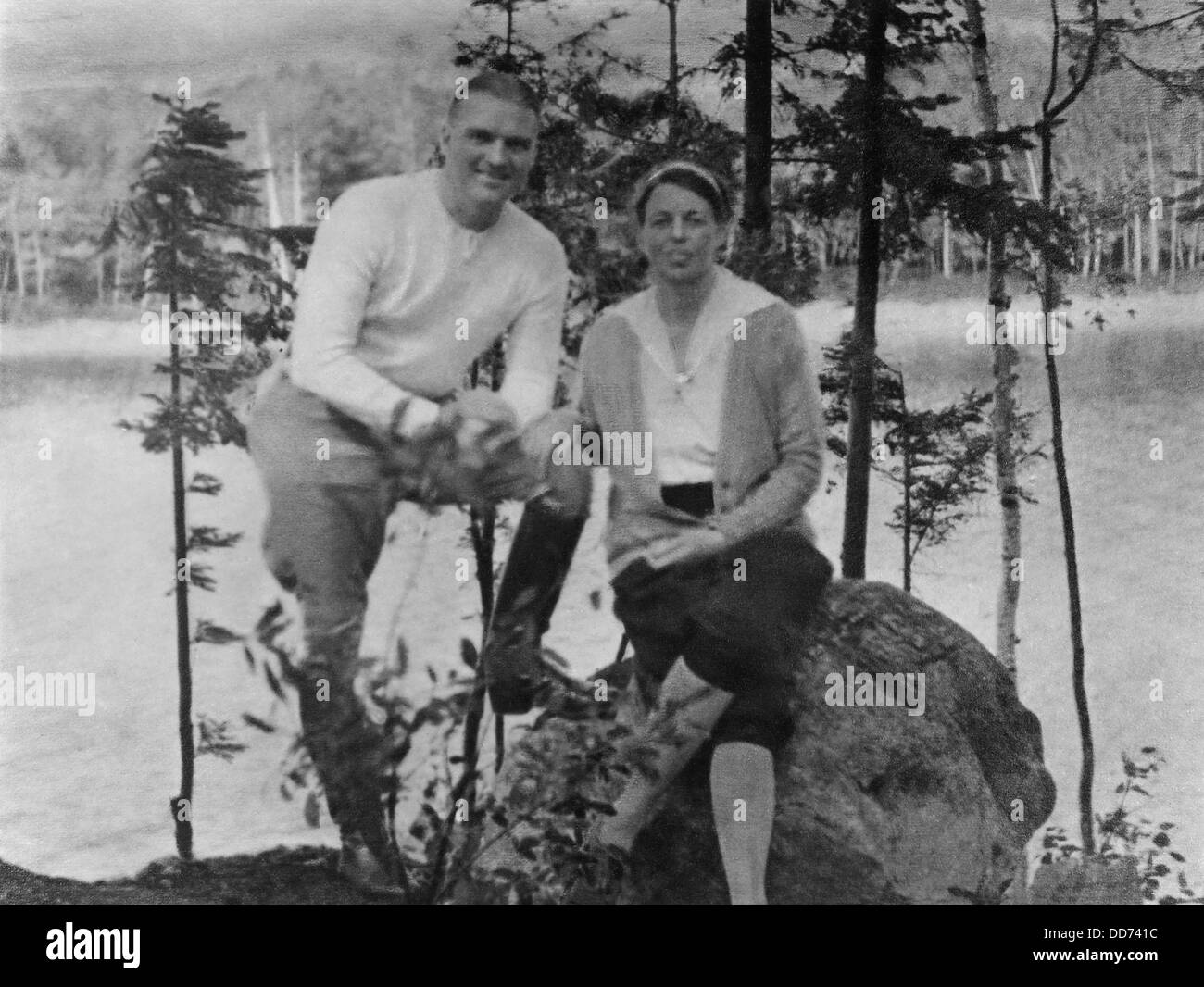 Eleanor Roosevelt and Earl Miller at Chazy Lake, New York. 1934. They became friends when he was her body guard when she was Stock Photo