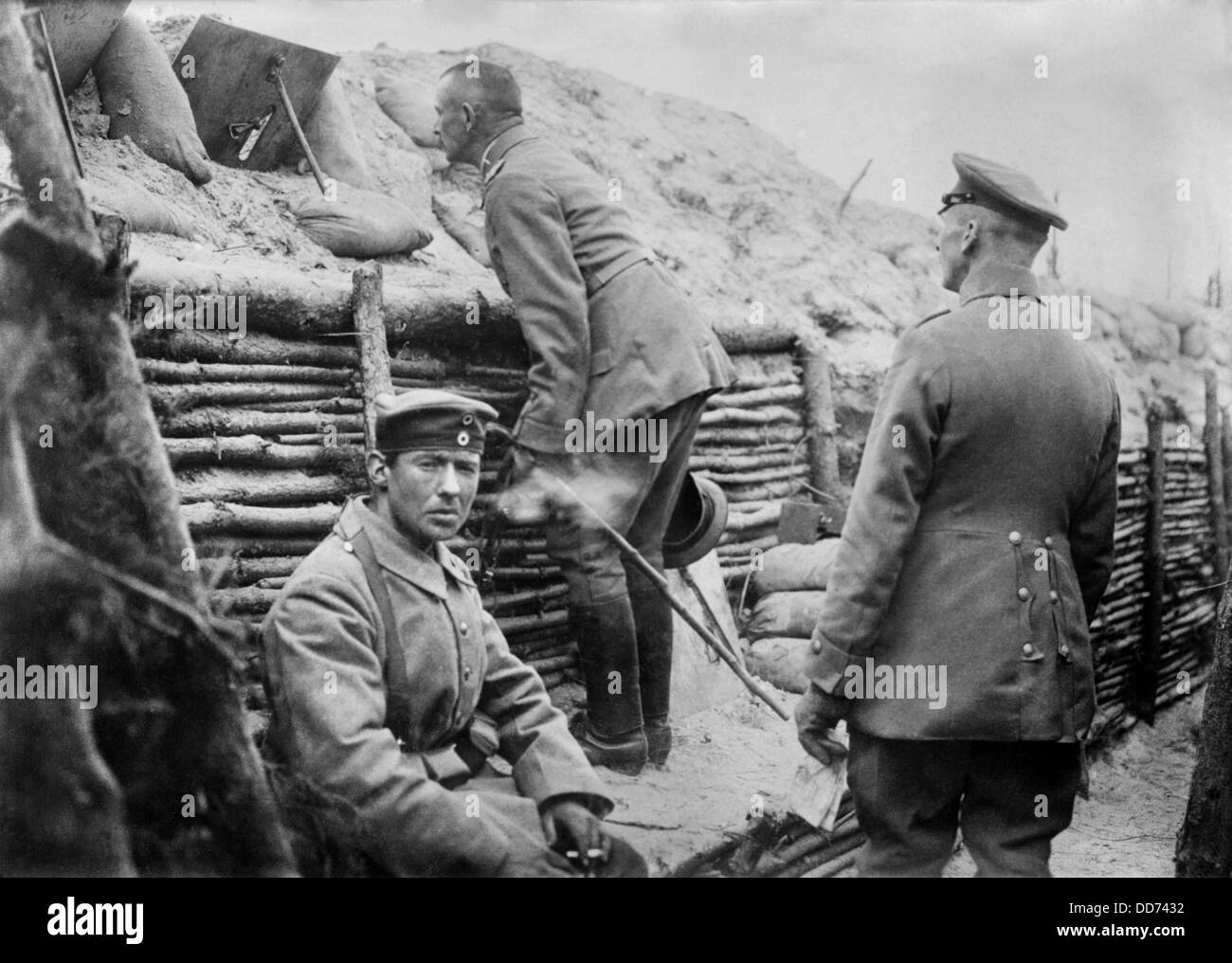 German soldiers observing No Man's Land from their trench. World War 1. 1914-15. (BSLOC 2013 5 44) Stock Photo