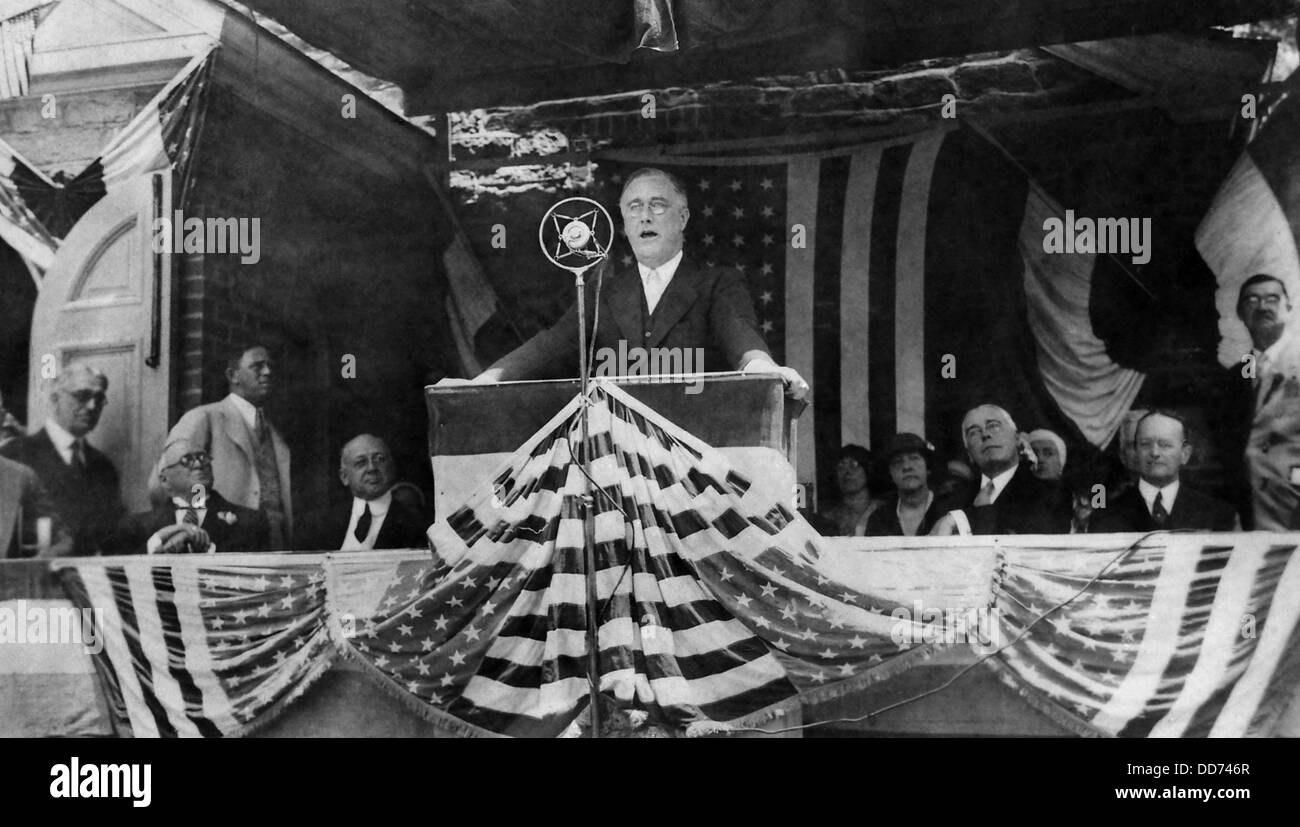 Franklin Roosevelt speaking, during the 1932 presidential campaign. (BSLOC 2013 5 86) Stock Photo