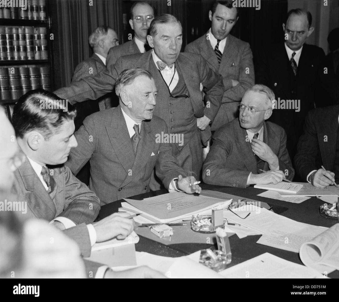 House and Senate conferees agree on final draft of neutrality bill. Nov. 3, 1939. Sen. Key Pittman, seated in center, and Rep. Stock Photo