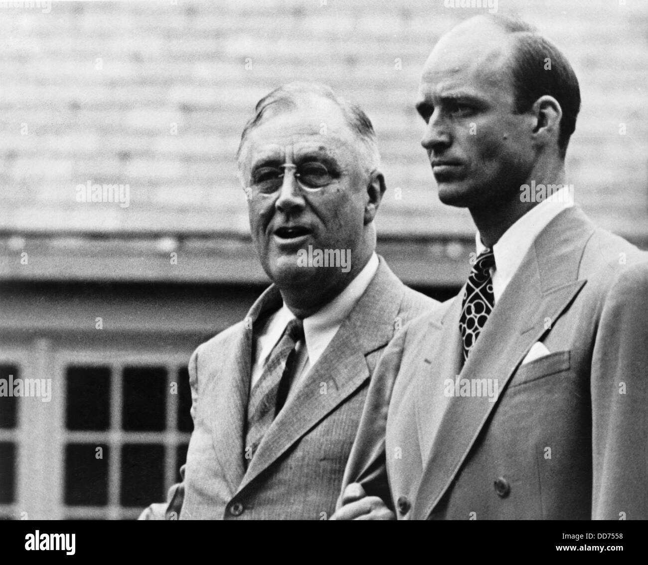 Franklin Roosevelt with his son James who served as Secretary to the President. 1940s. (BSLOC 2013 6 43) Stock Photo
