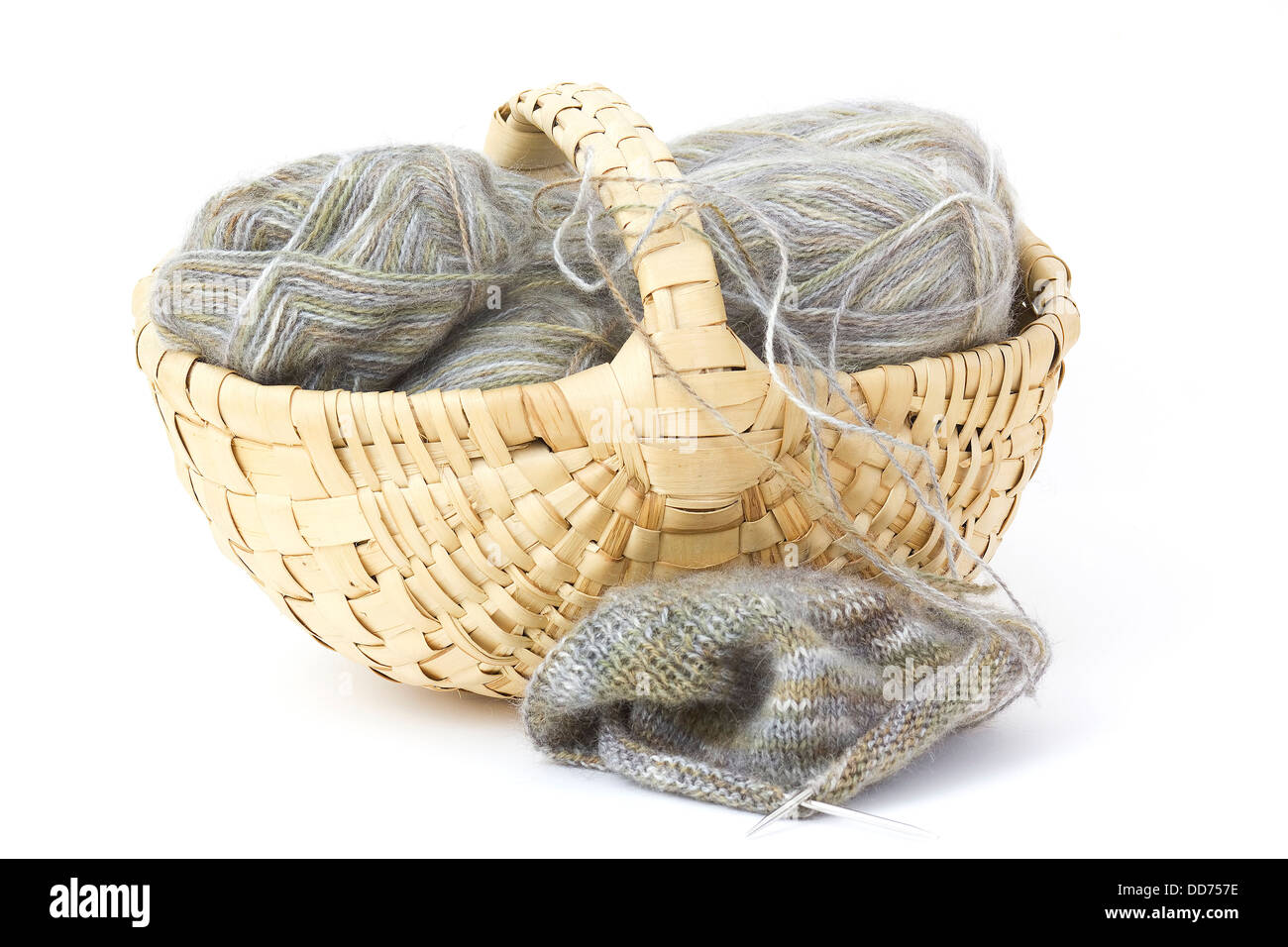 Woollen thread and knitting needle Stock Photo - Alamy