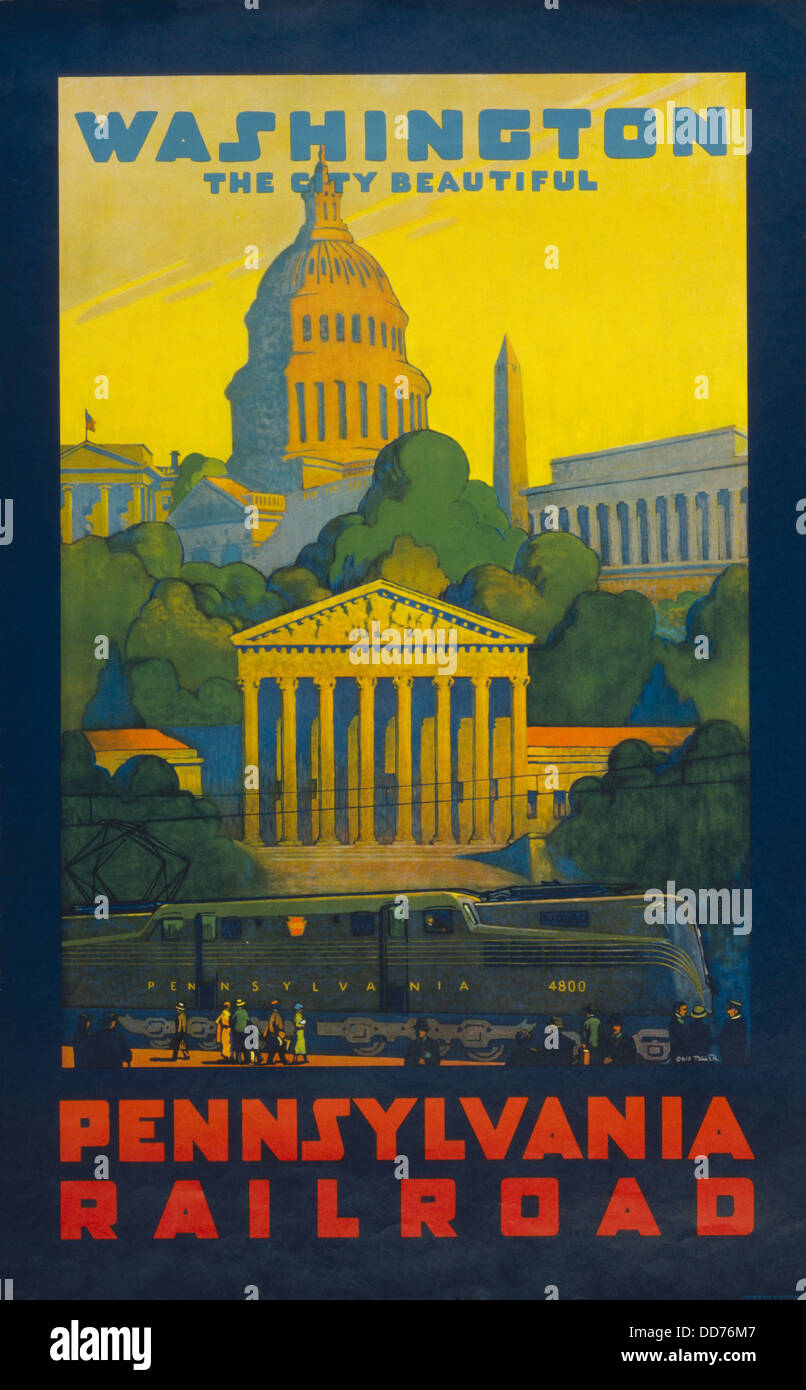 Pennsylvania Railroad poster promoting travel to 'Washington, the City Beautiful', ca. 1940 (BSLOC 2013 8 197) Stock Photo