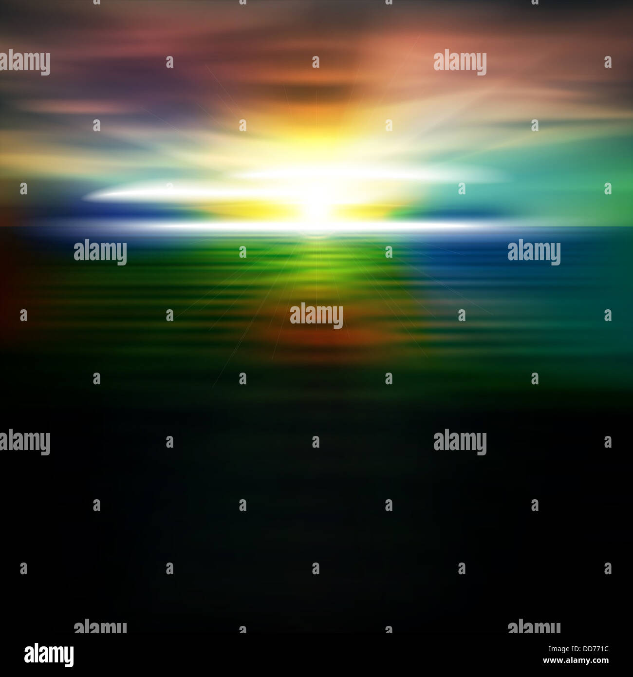 abstract dark nature background with sea sunrise and clouds Stock Photo