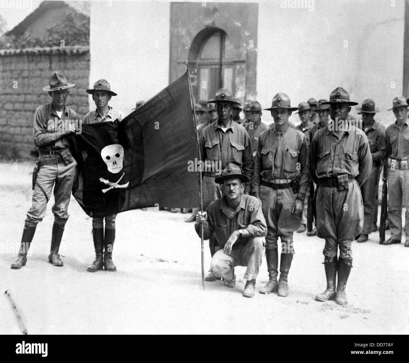 U.S. Marines captured a flag of rebel forces led by Augusto Sandino in 1932. After the Marines supervised the 1932 Presidential Stock Photo