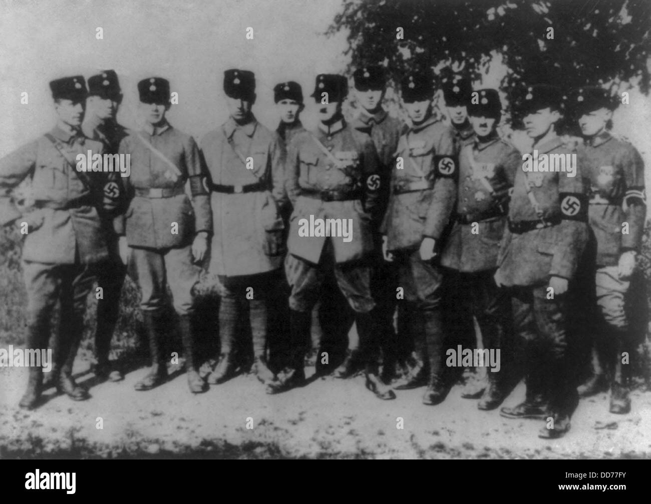 Nazi Party Headquarters Guard from which the SS was developed. At center is their leader, Julius Schreck, 1922. Stock Photo