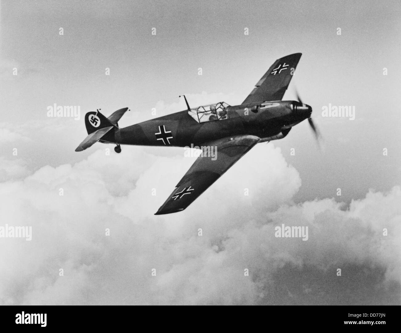 Advanced BFW German fighter aircraft in flight, 1937. Manufactured by the Bayerische Flugzeugwerke AG. It had all metal frame Stock Photo
