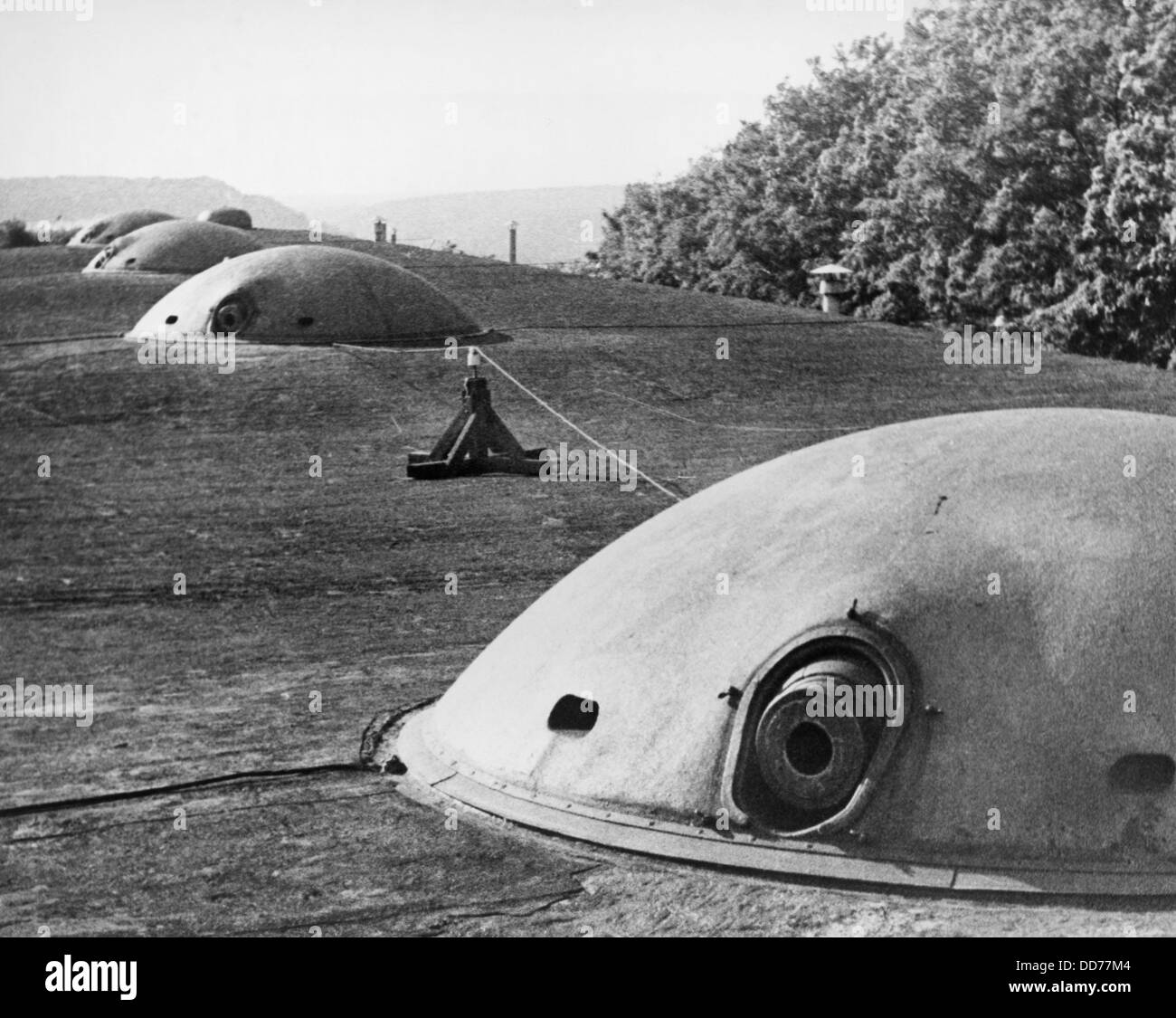 Maginot Line, on the French-German border, October 1938. Pillbox turrets with retractable guns were protected against poison Stock Photo