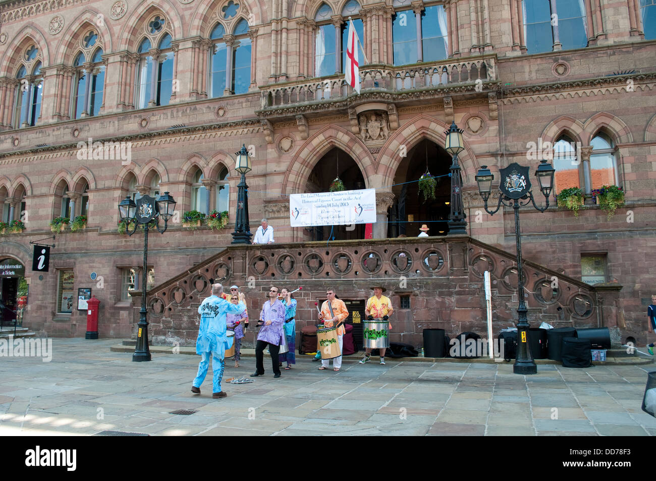 Karamba Samba Band playing in front of the Town Hall, Chester, UK Stock Photo