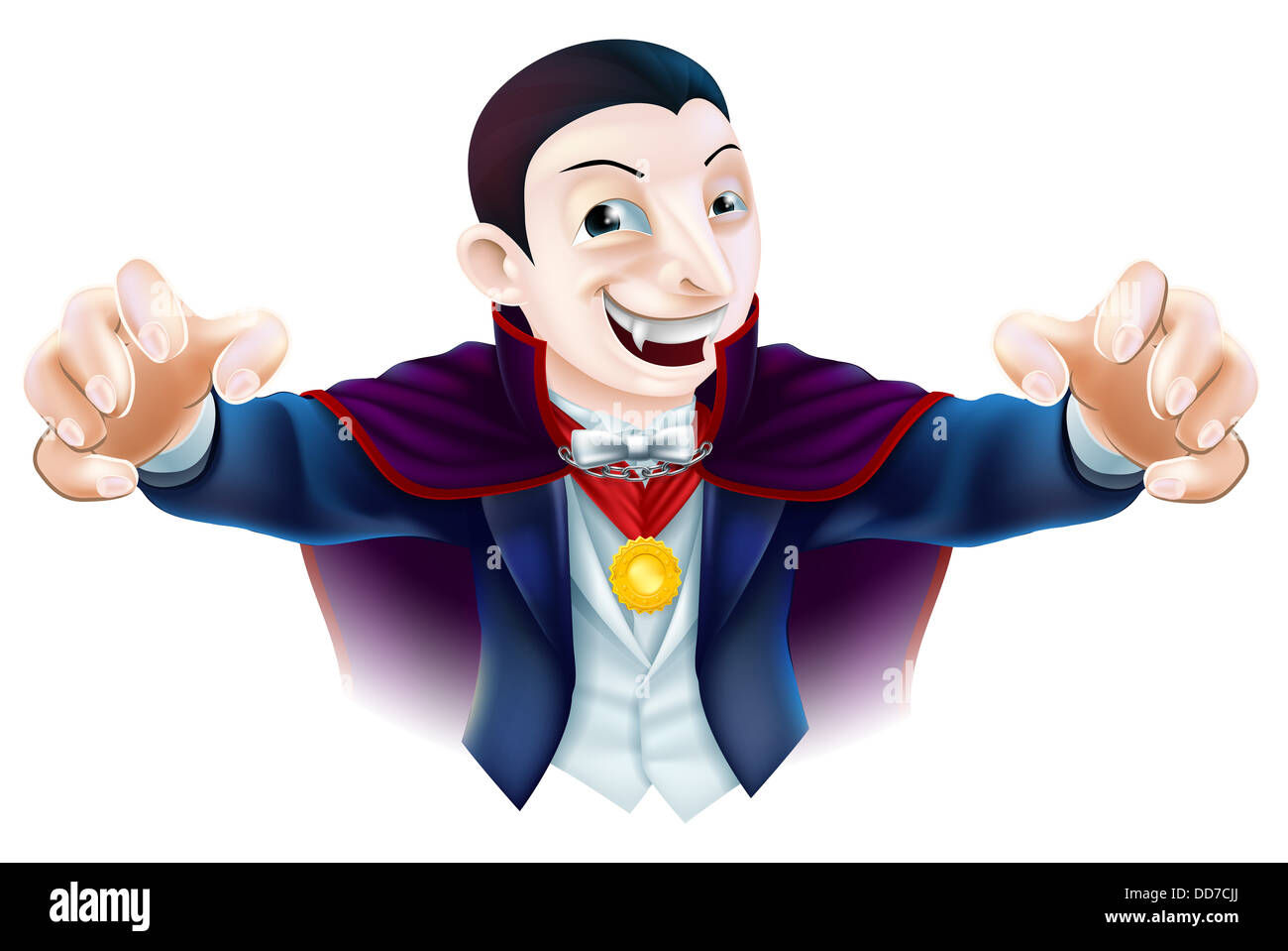 An illustration of a cute cartoon Count Dracula vampire character for Halloween Stock Photo