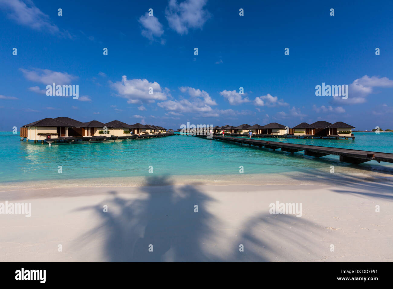 Maldives, Water bungalows of Paradise Island Stock Photo