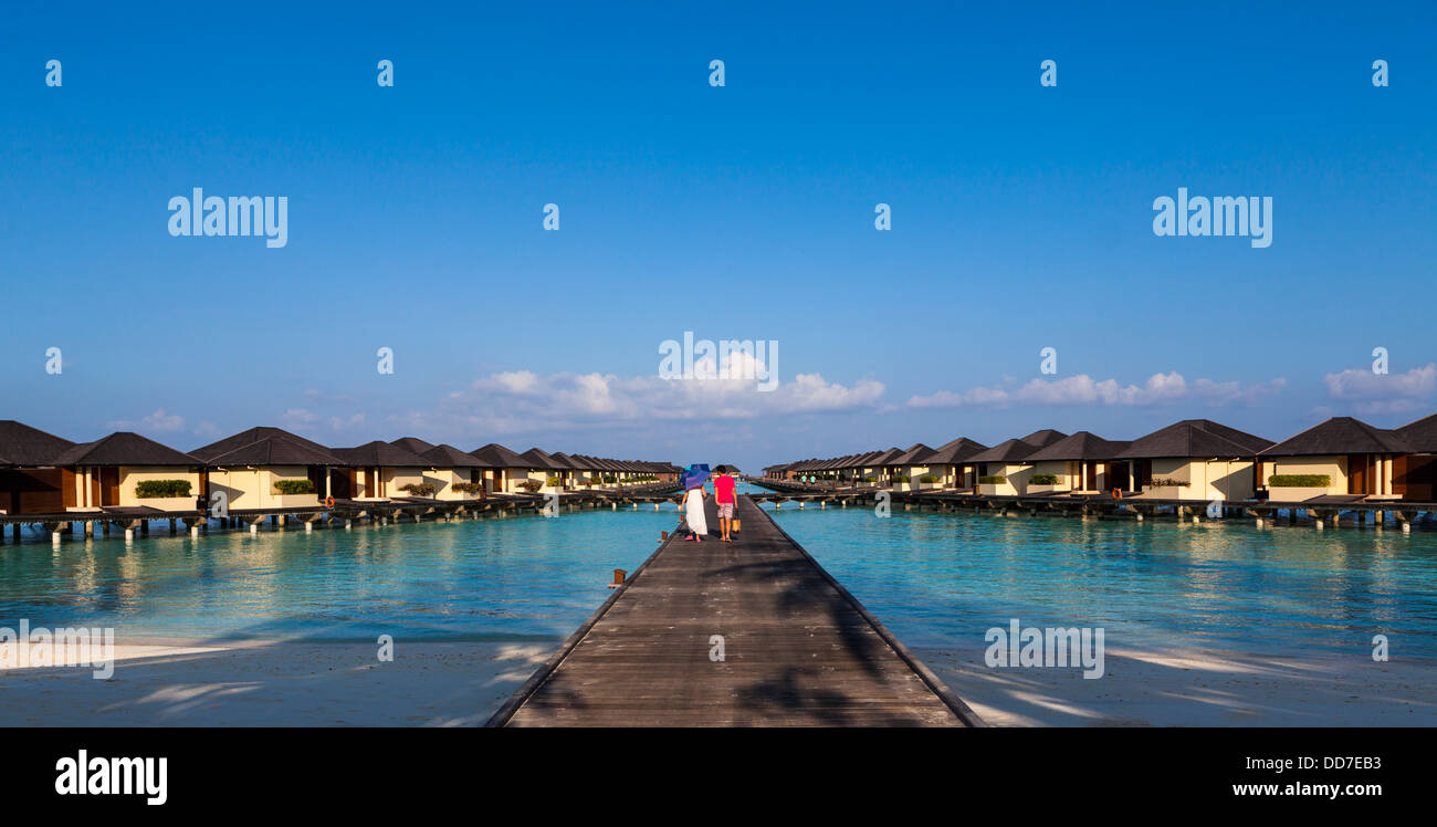 Asia, Water bungalows of Paradise Island Stock Photo