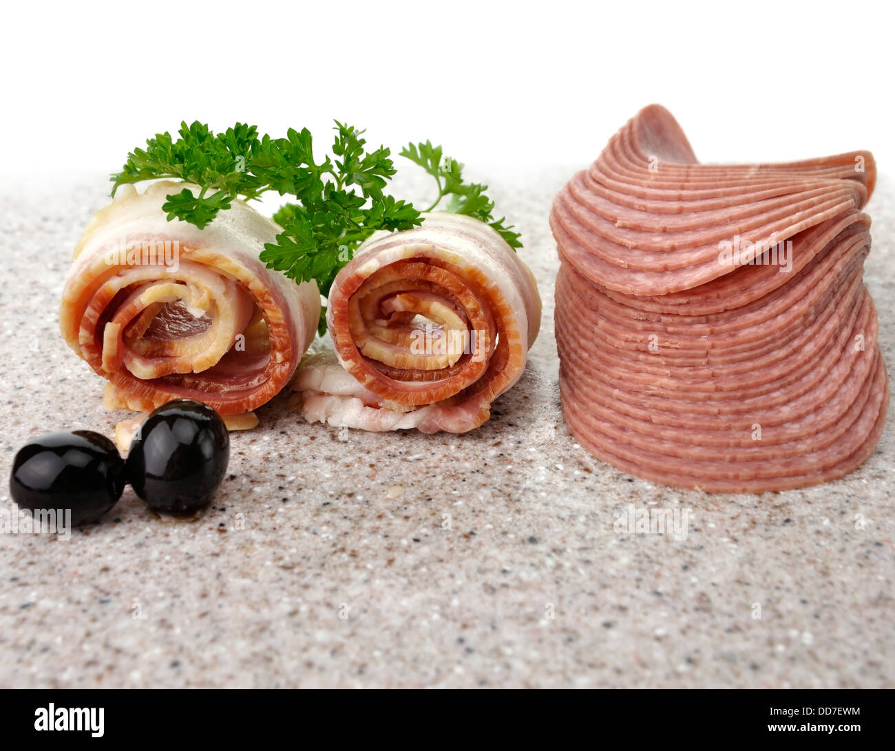 Raw Bacon And Salami Stock Photo Alamy