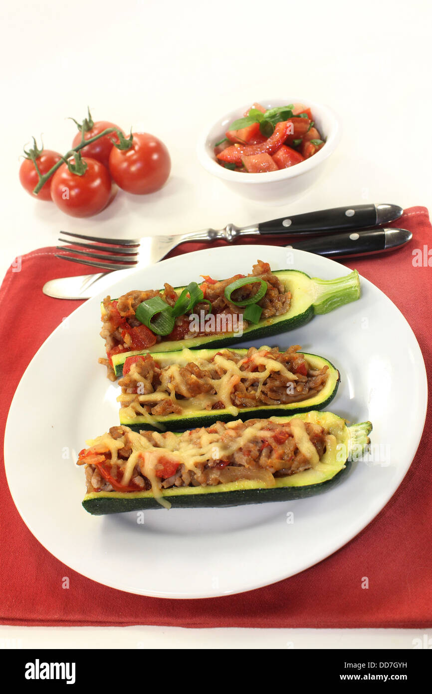baked zucchini filled with mince meat and tomato Stock Photo Alamy