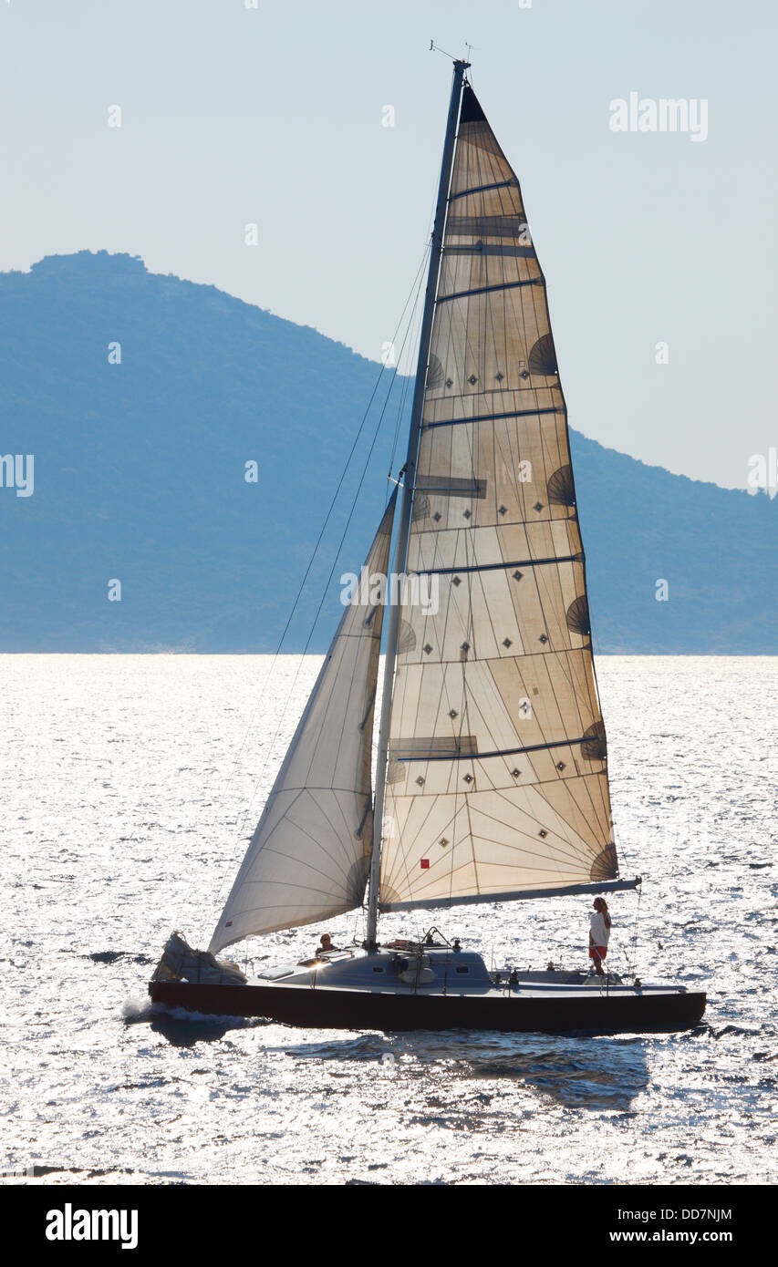 Sailing goat sail in Mediterranean sea in south Croatia Stock Photo