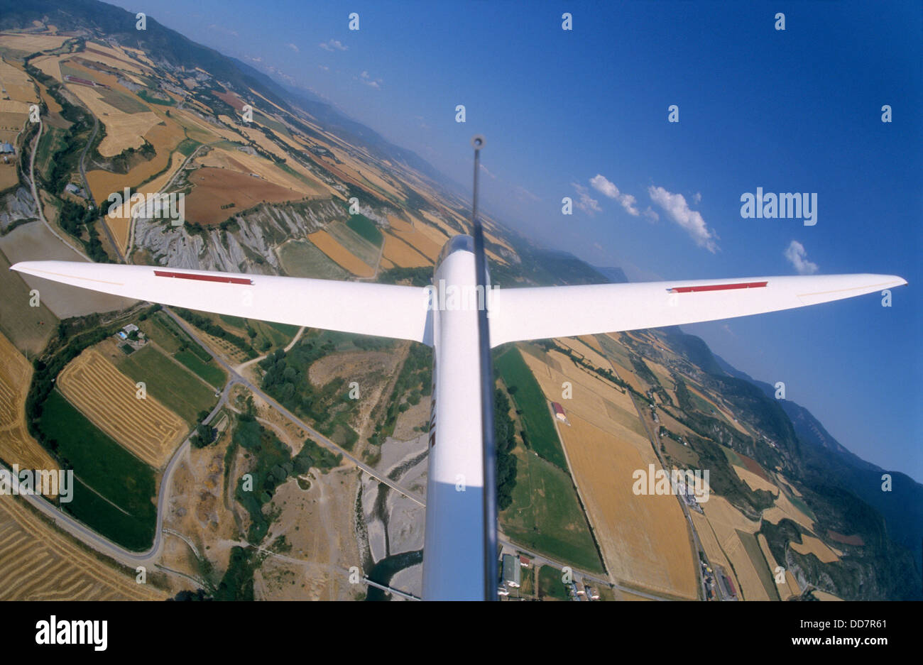 Glider plane turning with air brakes out to land on Santa Cilia de Jaca  aerodrome, Aragon, Spain Stock Photo - Alamy