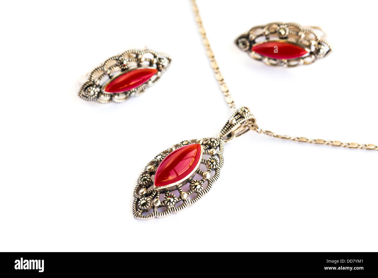 Scarlet Serenity White Necklace with Red Stone Earrings - Rent main image 0