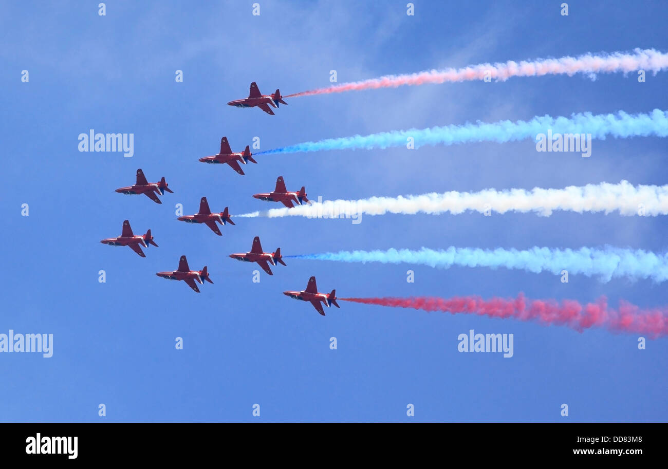 The RAF Red Arrows Aerial Display Team at Cosford Airshow 2013 Shropshire, England, Europe Stock Photo