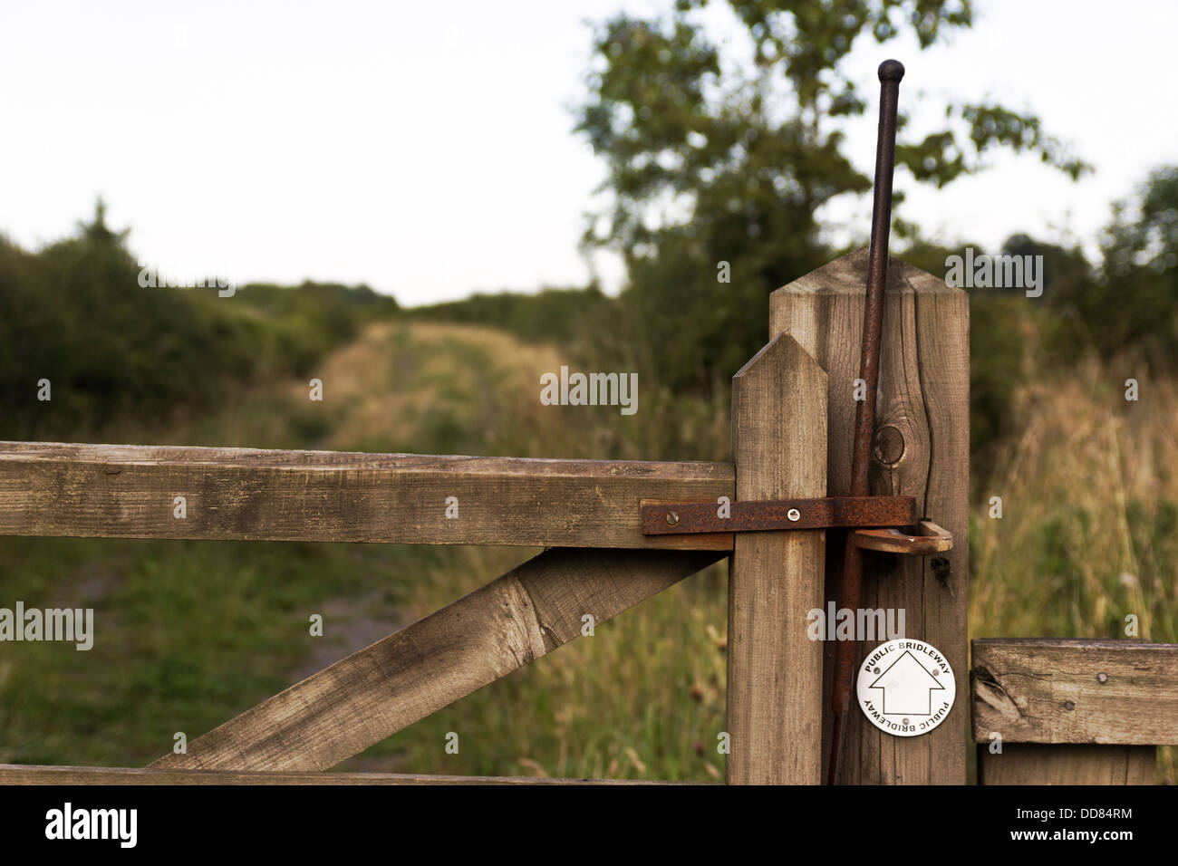 Gate to public footpath and bridleway with public bridleway sign Stock ...