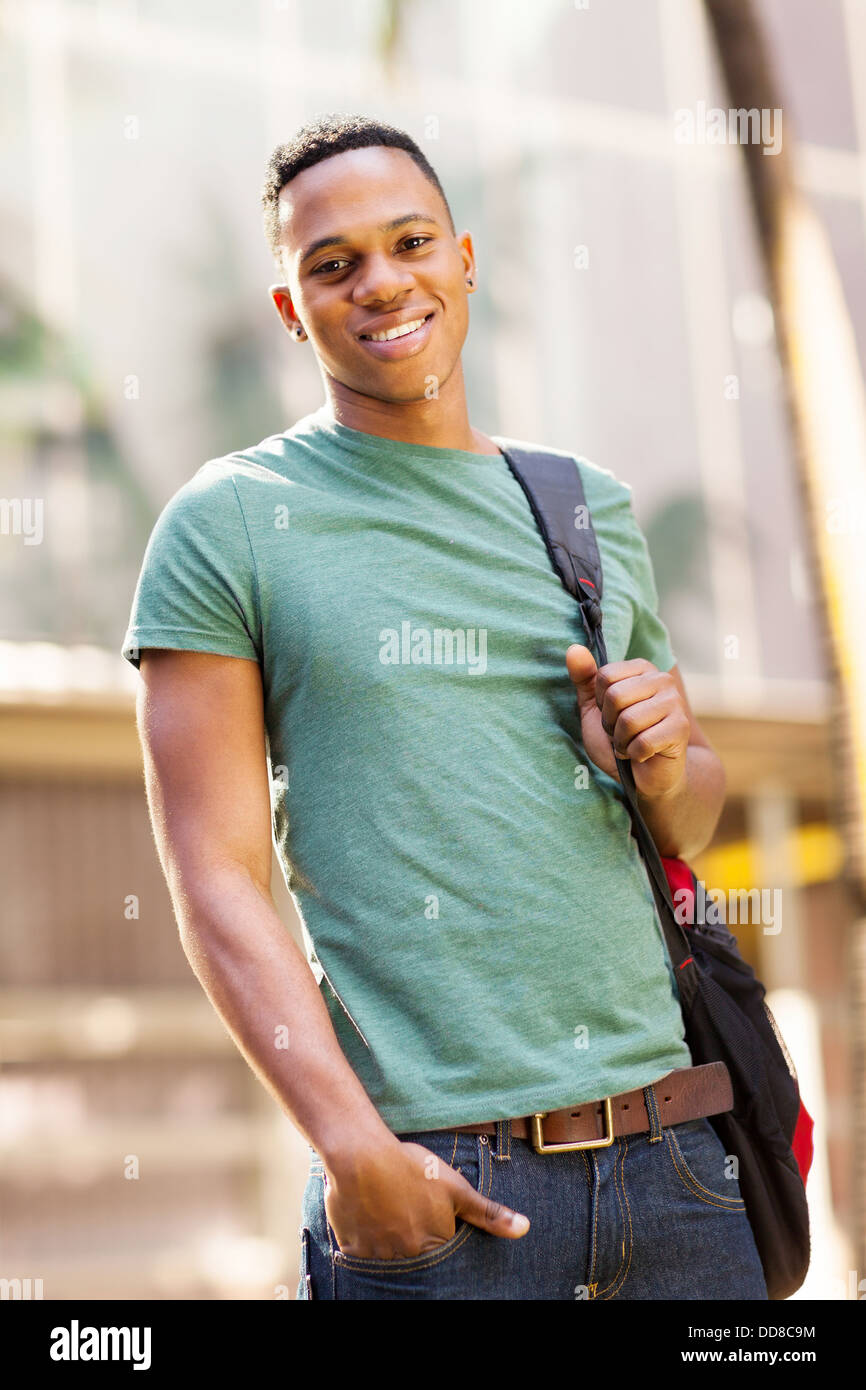 cute African American college boy on campus Stock Photo