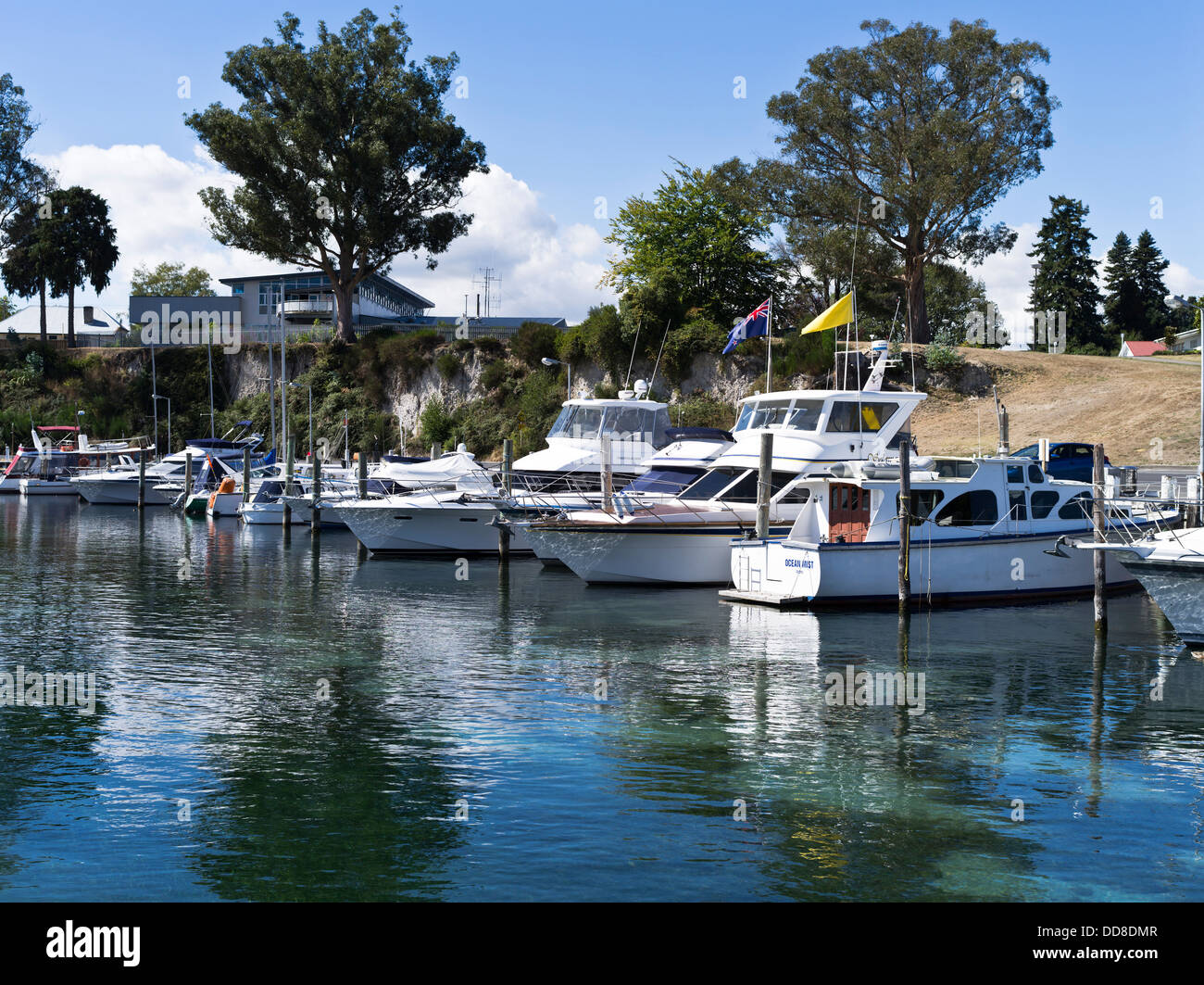 dh Waikato River TAUPO NEW ZEALAND Lake Taupo marina yachts cruiser motor boats Stock Photo