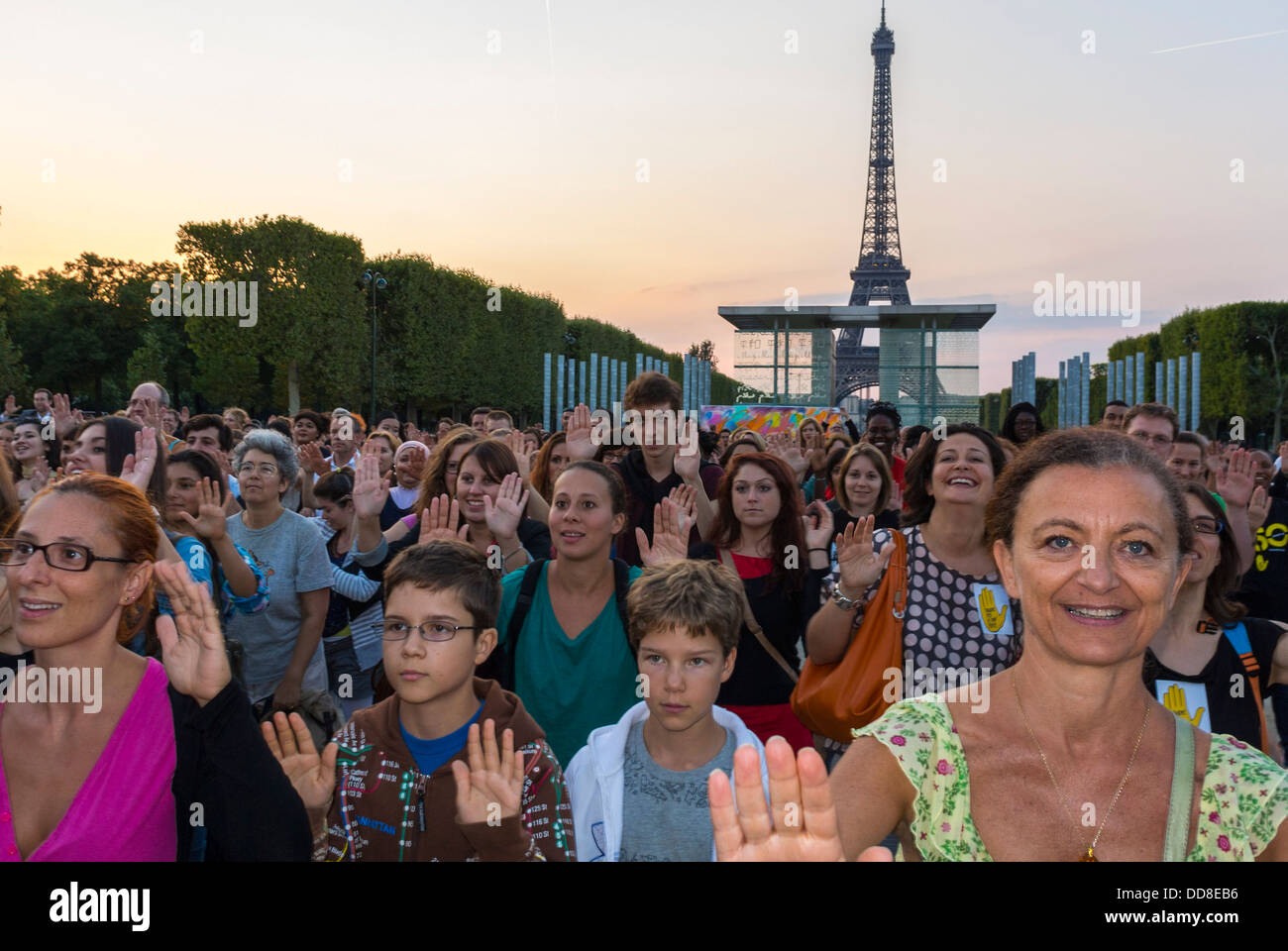 Paris, France, Large Crowd People, Families, Front, French People