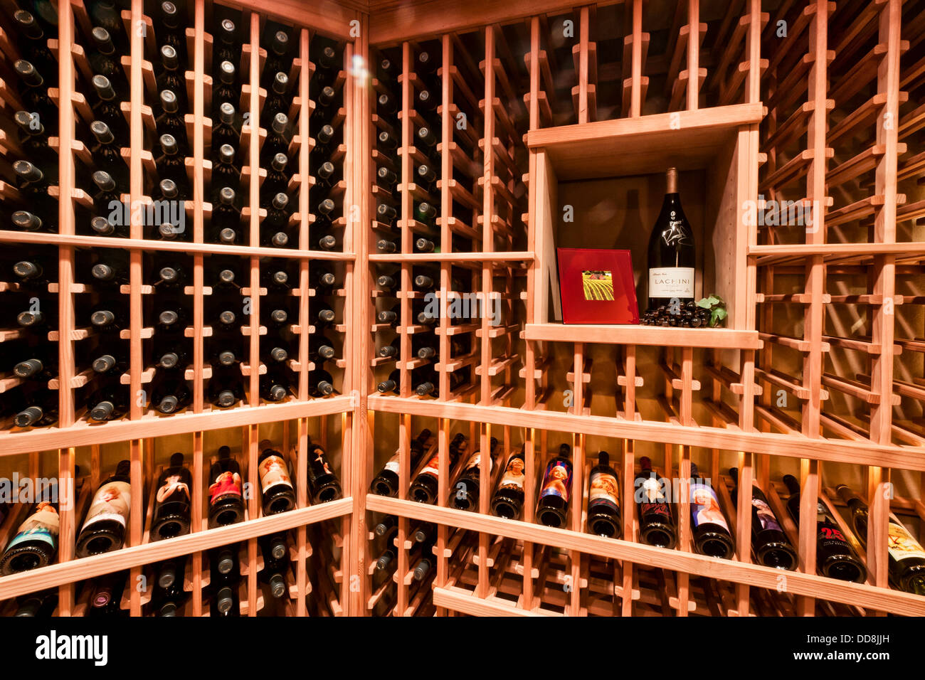 USA, Washington, Bellevue. A private wine cellar featuring custom