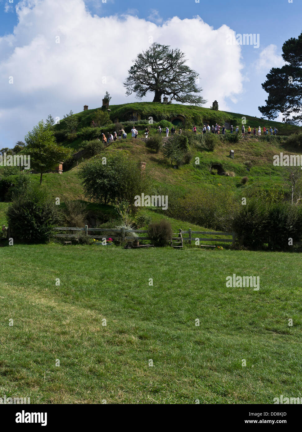 dh Lord of the Rings HOBBITON NEW ZEALAND Hobbits village tours film set movie site films people tourism hobbit tour Stock Photo